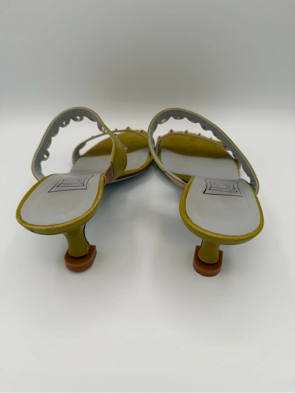 Cynthia Rowley Olive Green Slide Heels with Beige Stud Trim